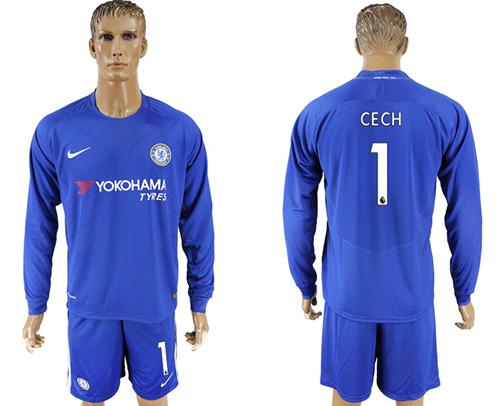 Chelsea #1 Cech Home Long Sleeves Soccer Club Jersey - Click Image to Close